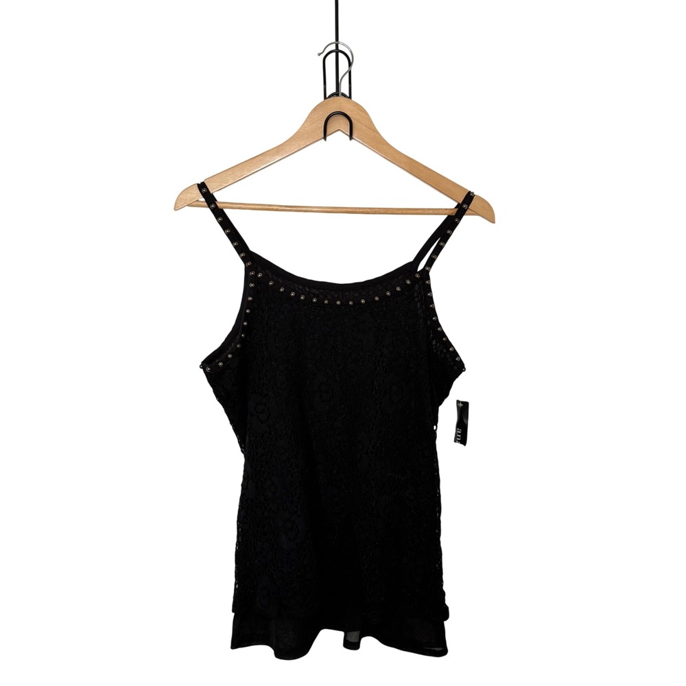 a.n.a Womens Tank Top PM Black Studded Lace Overlay Spaghetti Strap Camisole